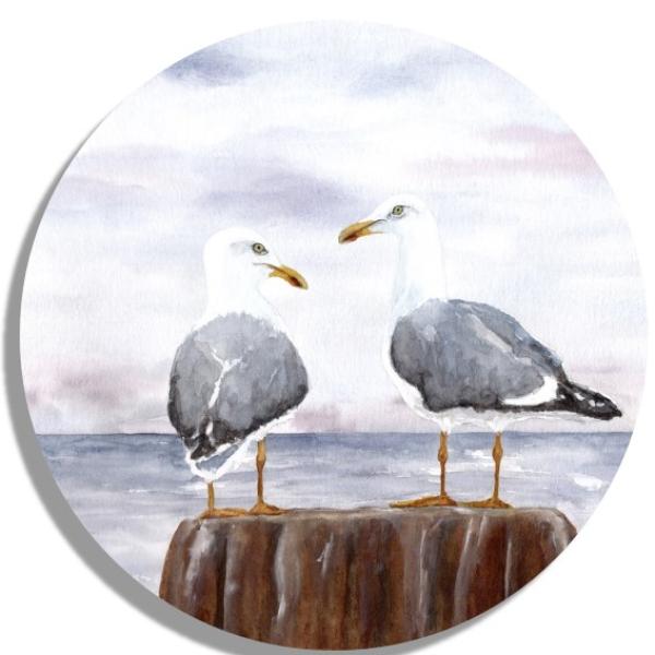 Untersetzer Glasuntersetzer rund 9,5 cm  Aquarell Maritim Kunst Druck Dänemark Nordsee Ostsee Düne Dünen Meer Möwe Möwen Strand